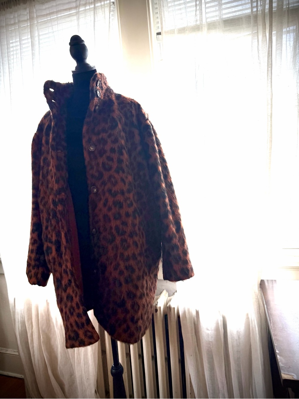 Marine Layer Leopard Funnel Neck Cocoon Coat - Picture 13 of 16